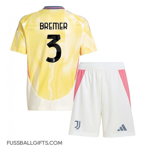 Juventus Gleison Bremer #3 Fußballbekleidung Auswärtstrikot Kinder 2024-25 Kurzarm (+ kurze hosen)